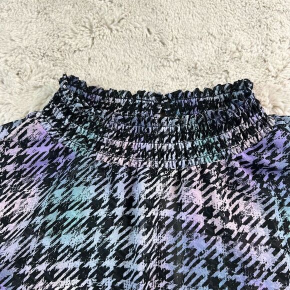 Torrid Chiffon Blouse Womens Size 3X Houndstooth High Neck Purple Sheer Smocked - Picture 3 of 9